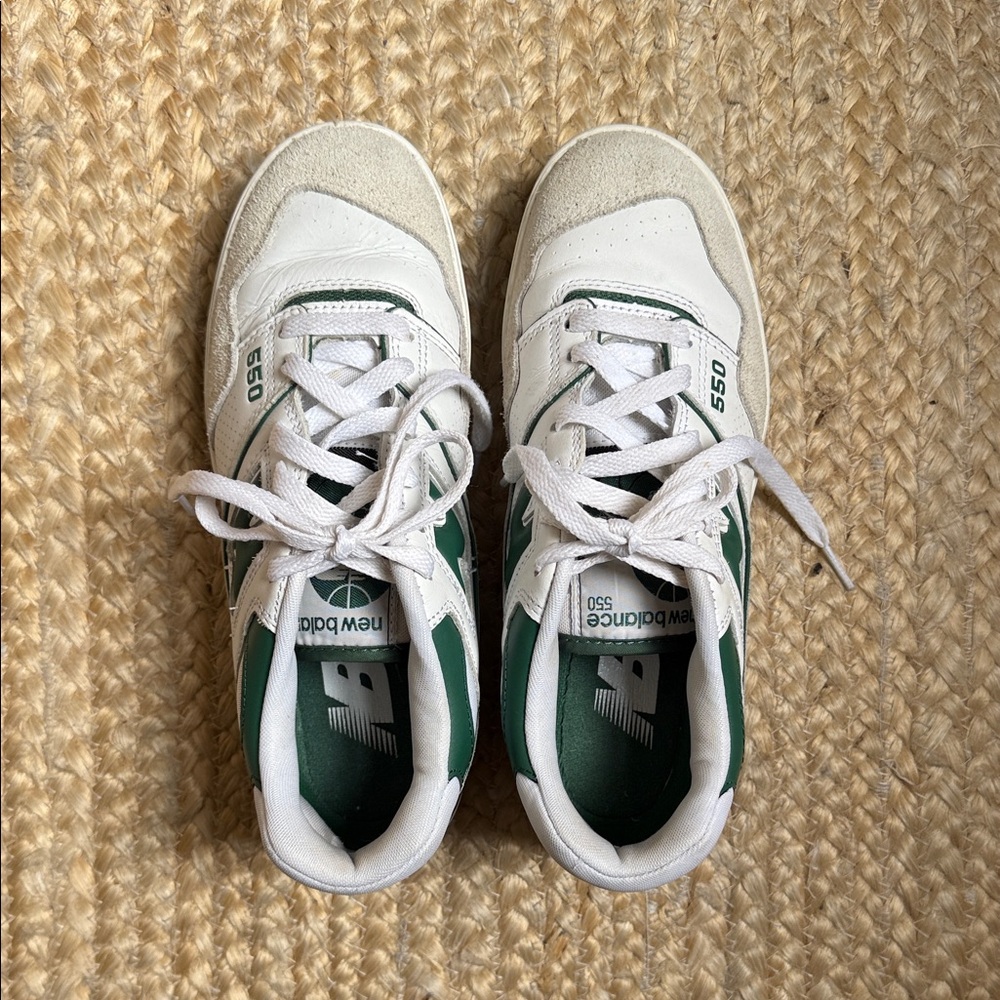 New Balance 550 White and Green Sneakers - Picture 2 of 7